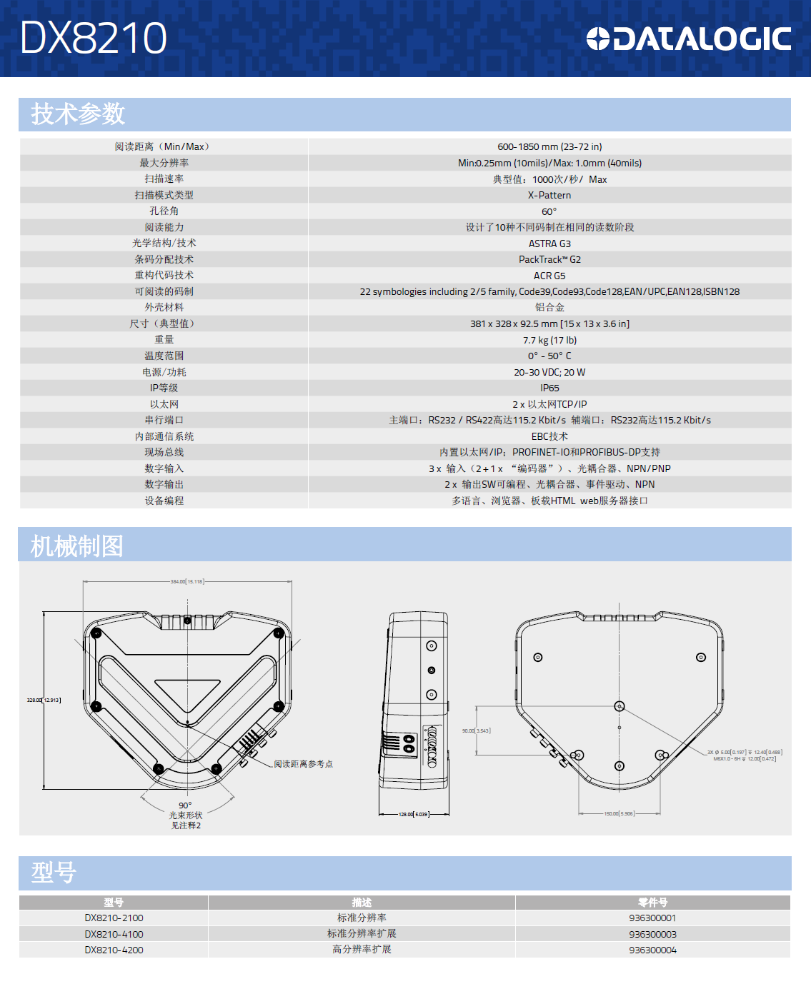 DX8210*方位條碼掃描固定式讀碼器型號、規格、尺寸詳細圖片展示